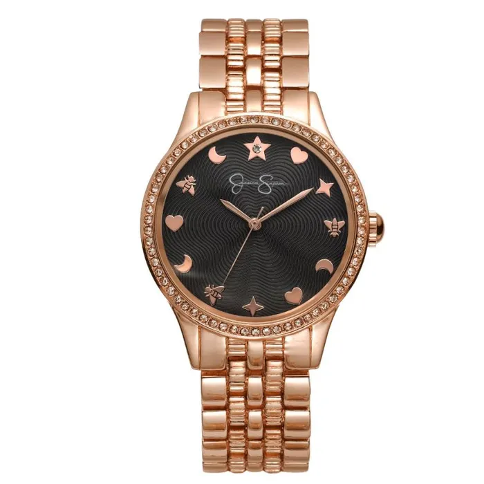 Women Watches Jessica Simpson Crystal Motif Dial Bracelet Watch In Rose Gold Tone