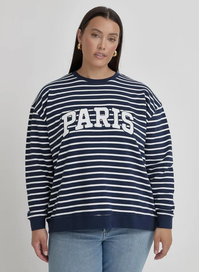 Women White And Plus Size Striped Paris Oversized Sweatshirt Anni 4th and Reckless Plus Size Women White And Plus Size Striped Paris Oversized Sweatshirt Anni 4th and Reckless Plus Size