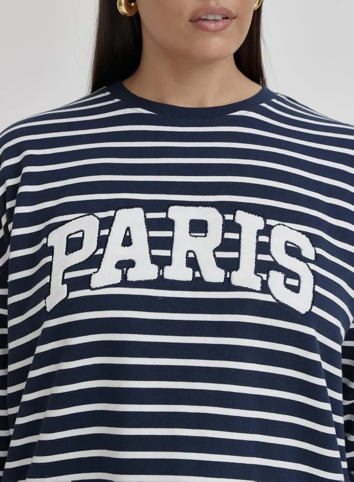 Women White And Plus Size Striped Paris Oversized Sweatshirt Anni 4th and Reckless Plus Size