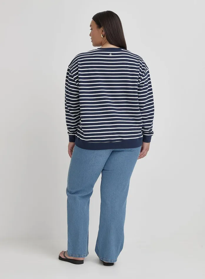 Women White And Plus Size Striped Paris Oversized Sweatshirt Anni 4th and Reckless Plus Size