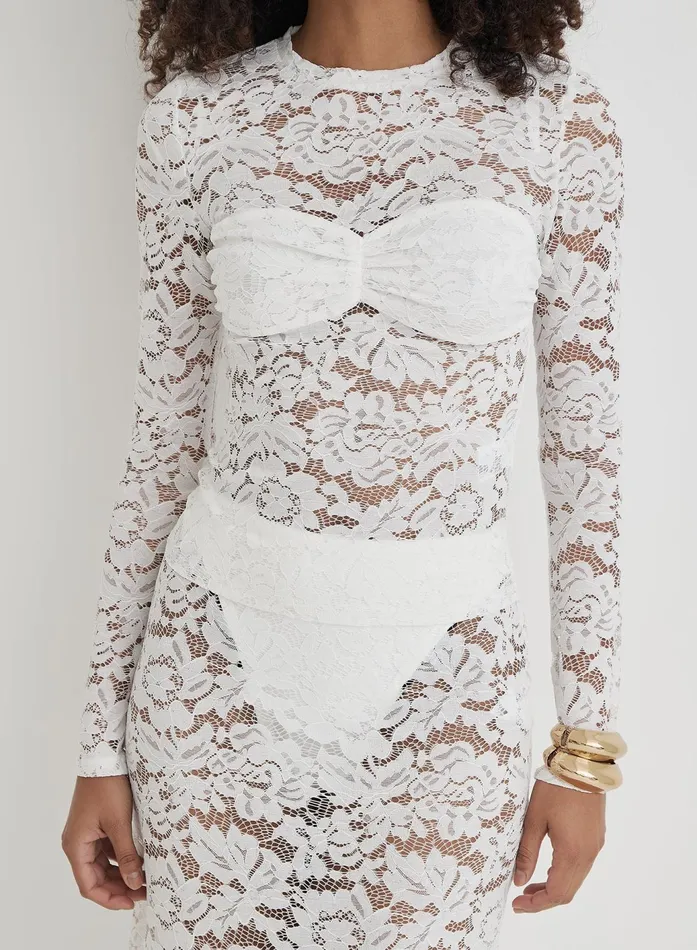 Women White Lace Long Sleeve Bust Detail Top Abi 4th and Reckless Tops