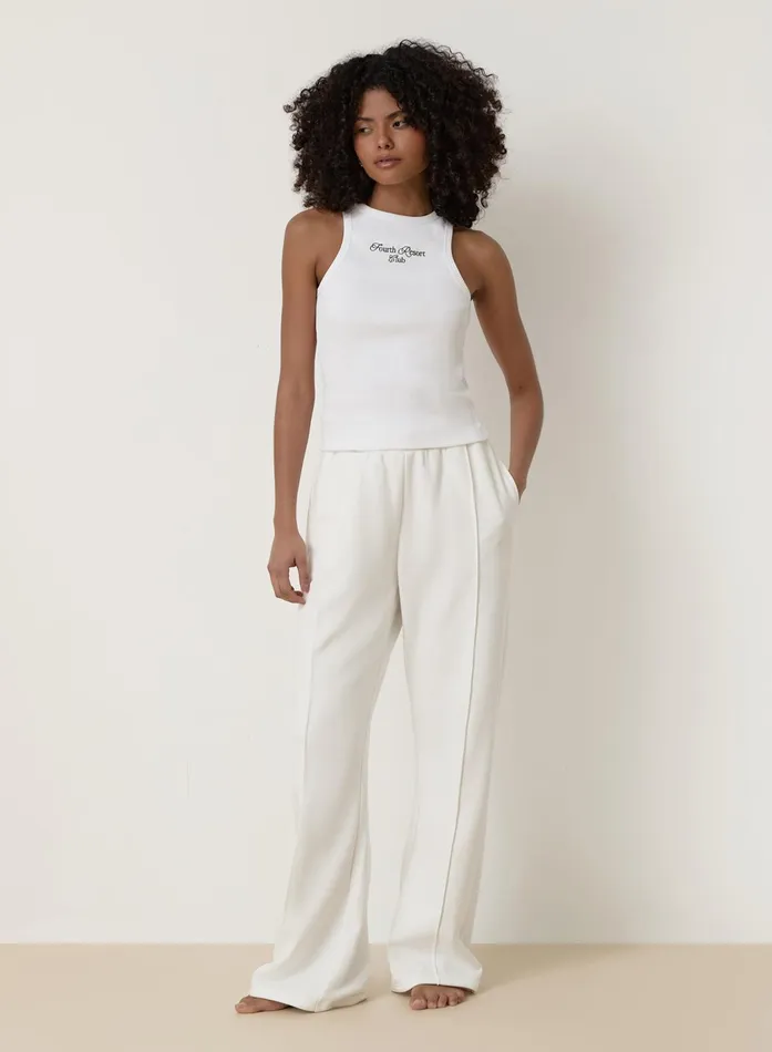 Women White Ribbed Embroidered Fourth Vest Top Serena 4th and Reckless Athleisure