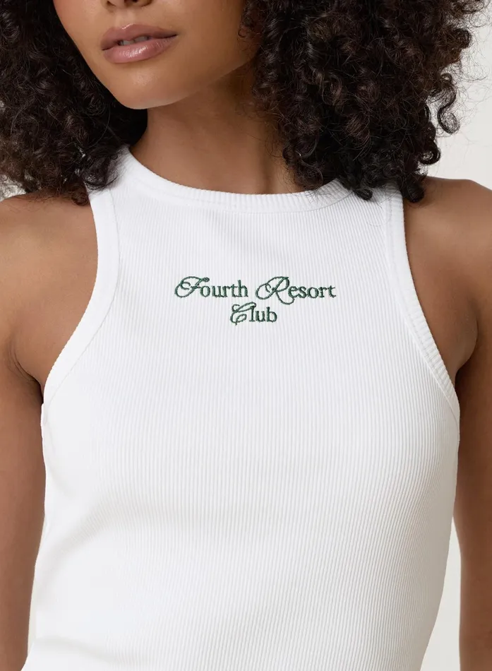 Women White Ribbed Embroidered Fourth Vest Top Serena 4th and Reckless Athleisure