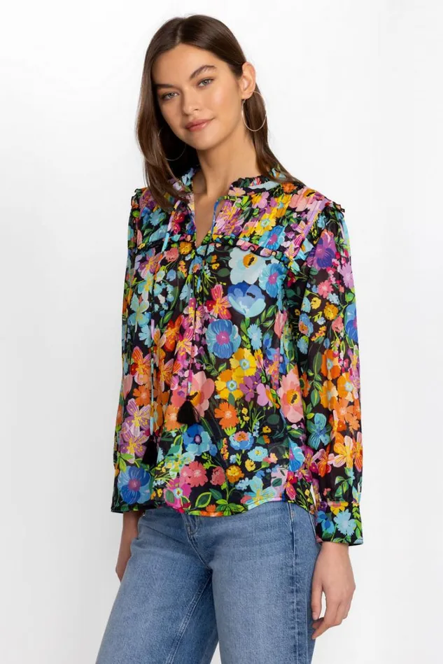 Women WILD BLOOM RUFFLE YOKE BLOUSE Wild Bloom Johnny Was Tops Women WILD BLOOM RUFFLE YOKE BLOUSE Wild Bloom Johnny Was Tops