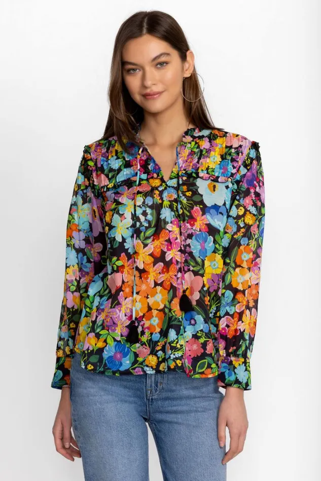 Women WILD BLOOM RUFFLE YOKE BLOUSE Wild Bloom Johnny Was Tops Women WILD BLOOM RUFFLE YOKE BLOUSE Wild Bloom Johnny Was Tops