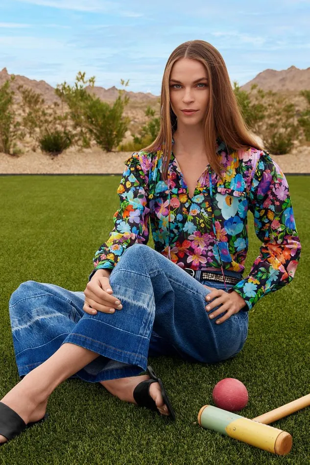 Women WILD BLOOM RUFFLE YOKE BLOUSE Wild Bloom Johnny Was Tops Women WILD BLOOM RUFFLE YOKE BLOUSE Wild Bloom Johnny Was Tops