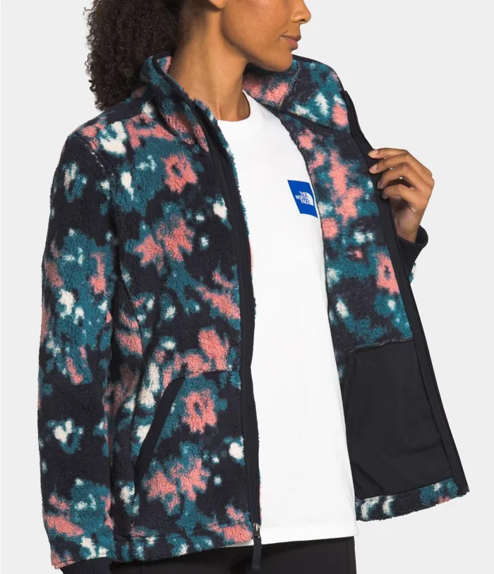 Womens Campshire FullZip Jacket Mallard Blue Abstract Ikat Flc Print The North Face Fleece