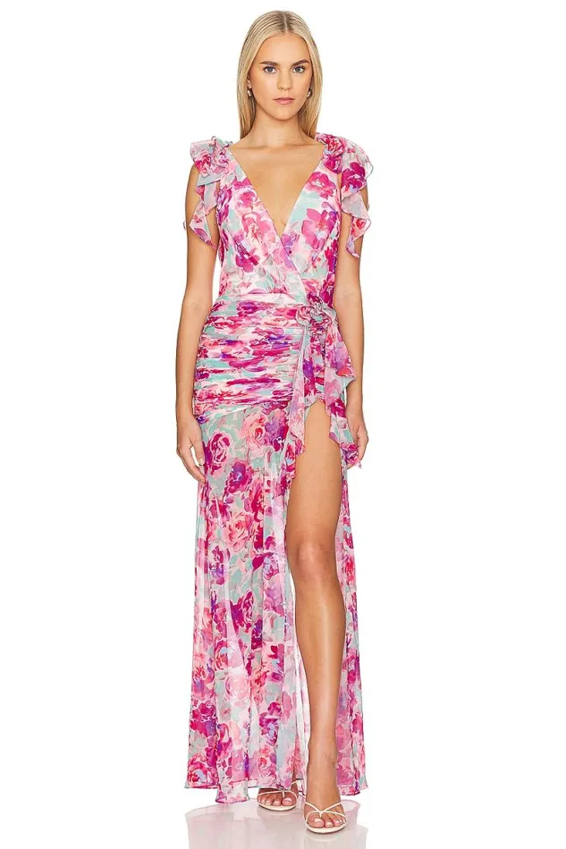 X Anja Dujakovi Jade Gown Pink Floral Multi Women Lovers and Friends Dresses