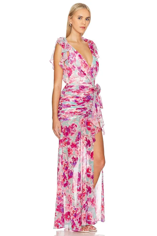 X Anja Dujakovi Jade Gown Pink Floral Multi Women Lovers and Friends Dresses