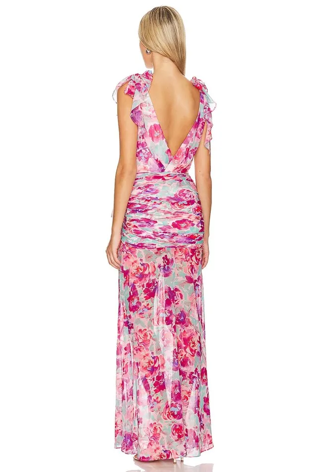 X Anja Dujakovi Jade Gown Pink Floral Multi Women Lovers and Friends Dresses