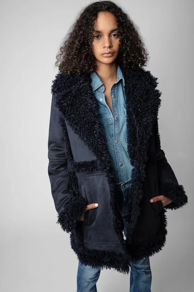 Zadig and Voltaire Coats FESTIF FAUX FUR ENCRE 8211 Women