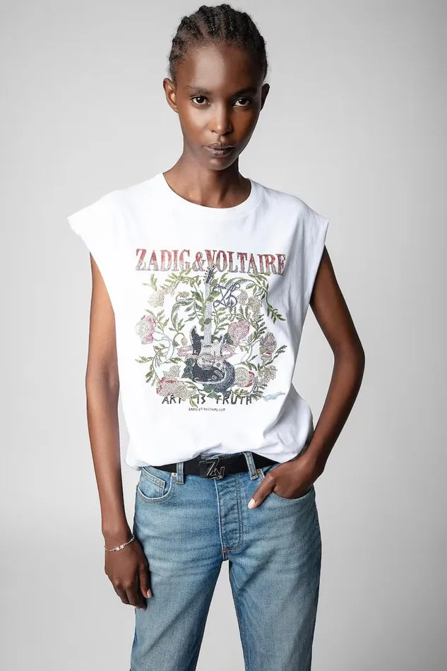 Zadig and Voltaire TShirts CECILIA GUITAR STRASS WHITE 8211 Women