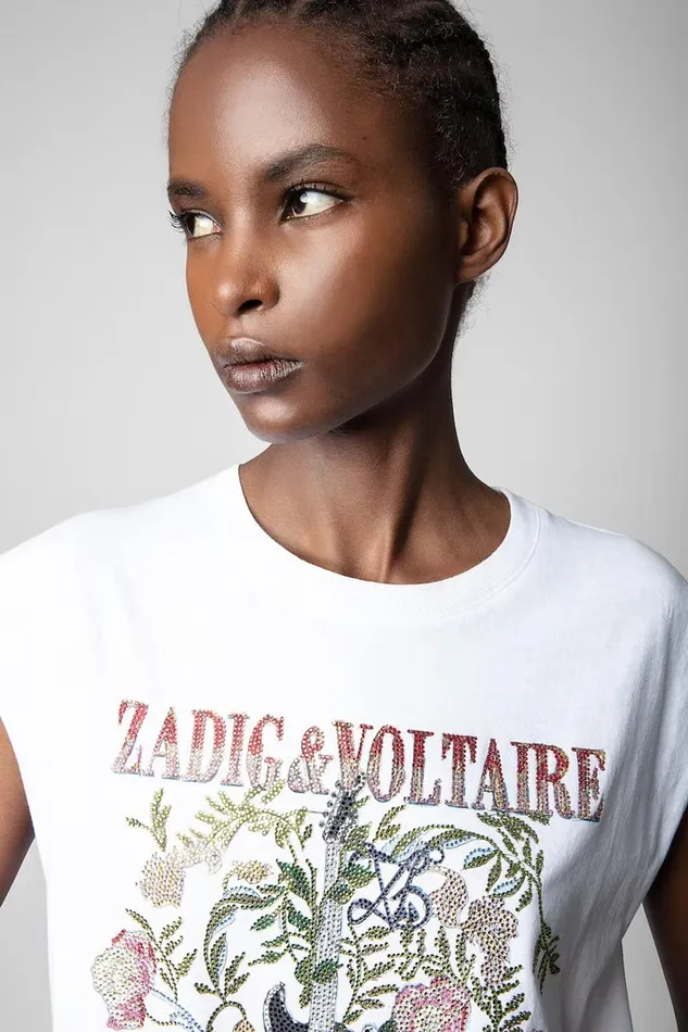 Zadig and Voltaire TShirts CECILIA GUITAR STRASS WHITE 8211 Women Zadig and Voltaire TShirts CECILIA GUITAR STRASS WHITE 8211 Women